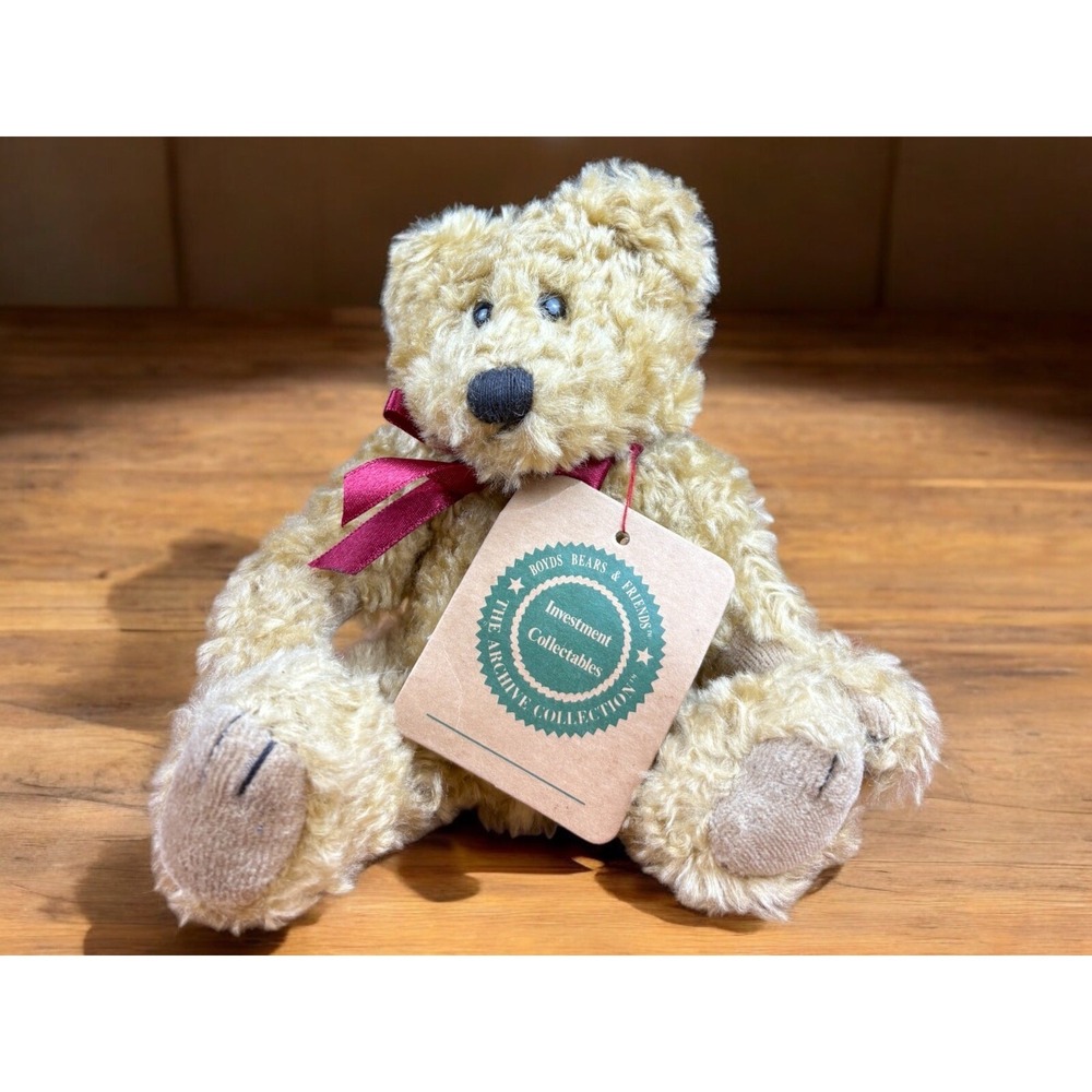 Boyds Bears ARTEMUS Plush 8" Golden Brown w/Red Bow 1997 With Tag Retired